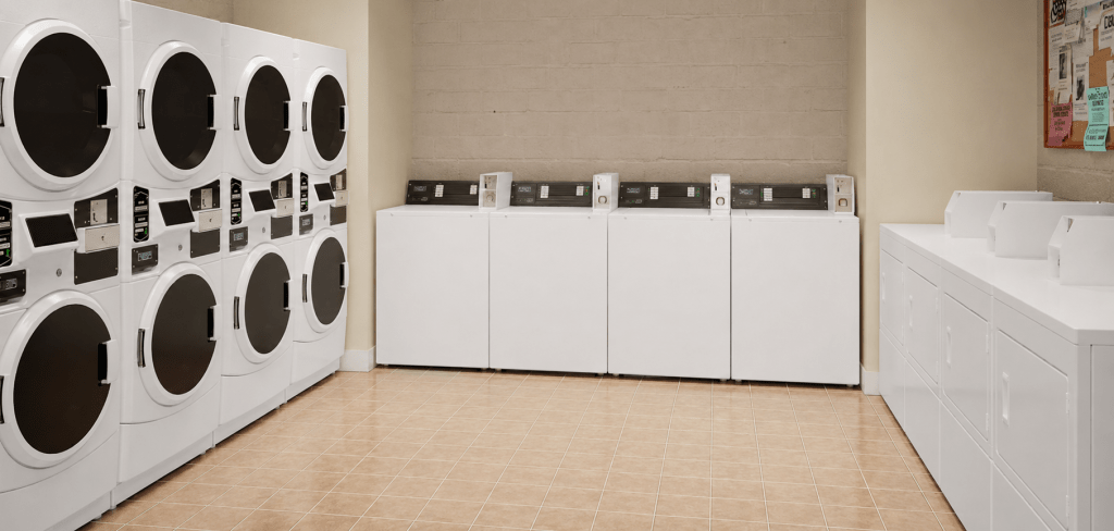 Commercial laundry room with Maytag laundry equipment